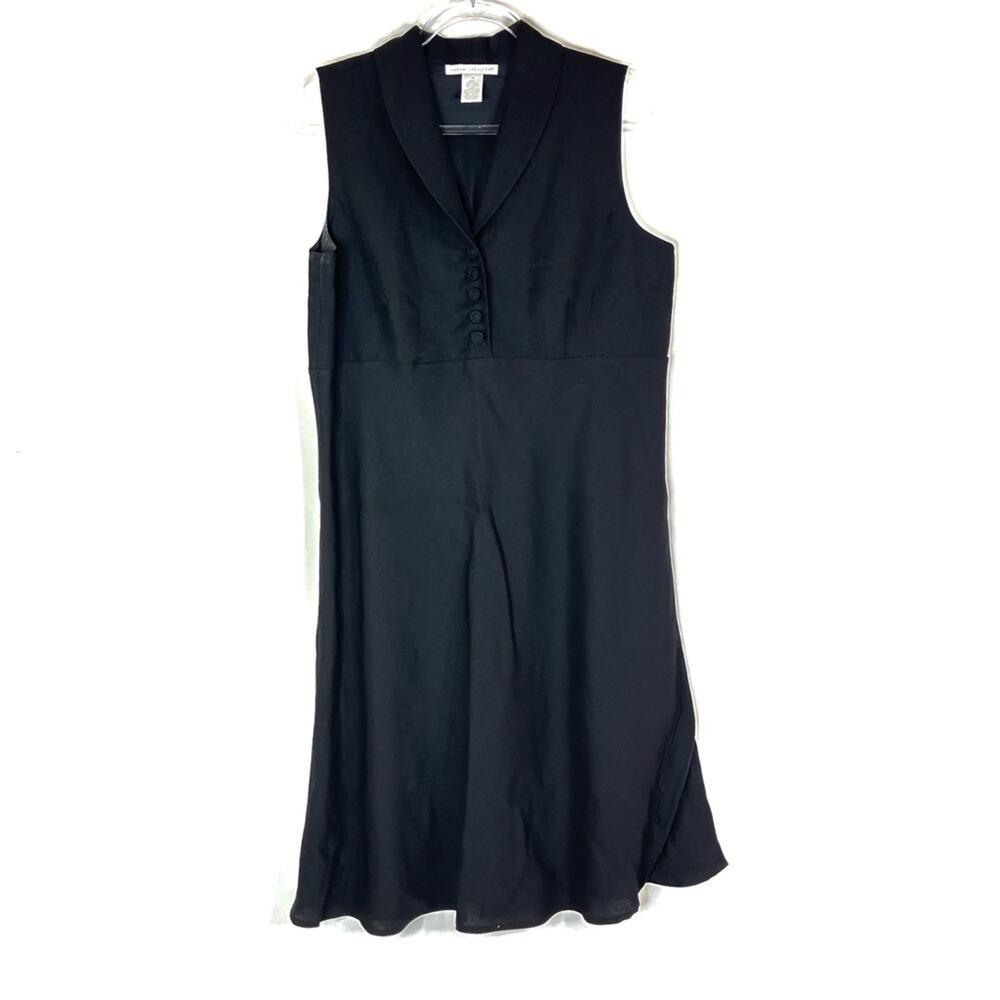 Sarah Spencer Black Linen Lightweight Sleeveless Dress Button Classic Womens 14